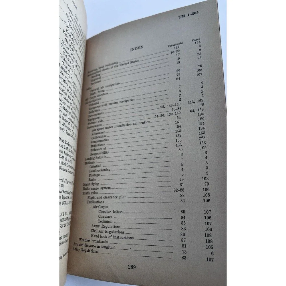 1940 WWII War Department TM 1-205 Air Navigation Technical Manual Air Corps